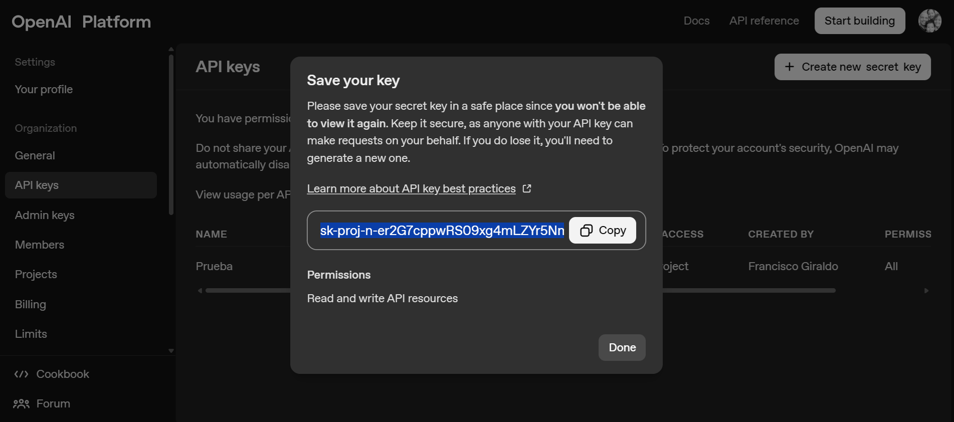 Generar API Key