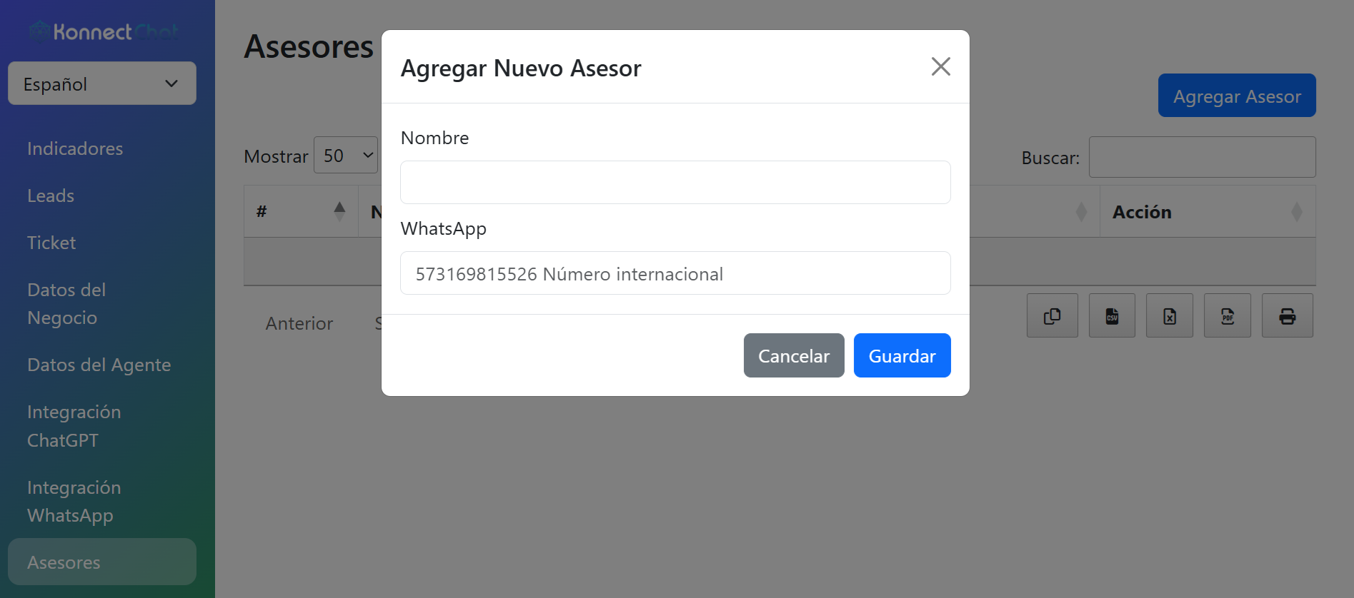 Configuración de Asesores